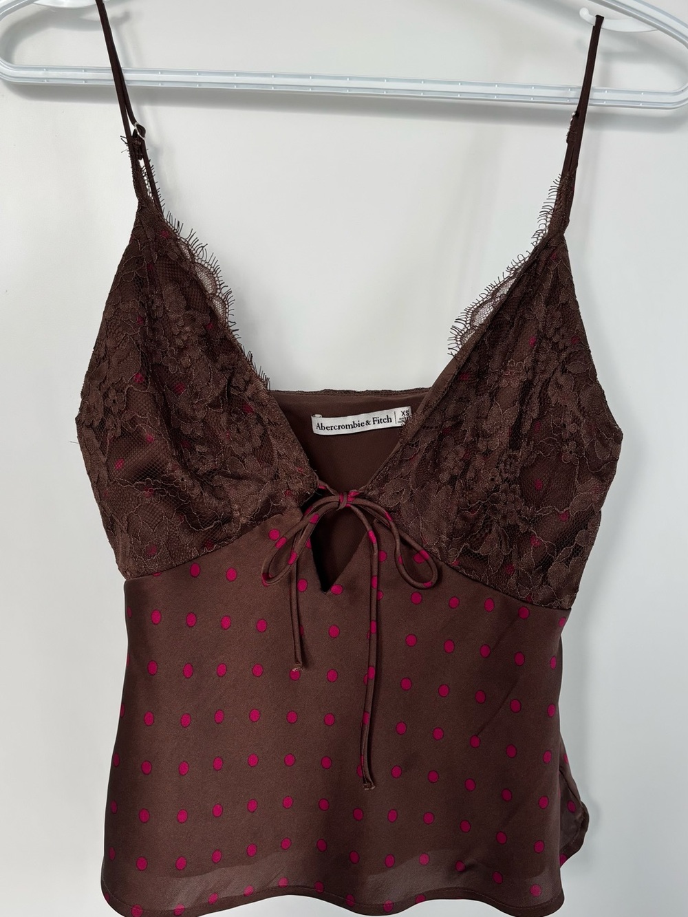Abercrombie & Fitch Brown Camisole with Pink Polka Dots and Lace